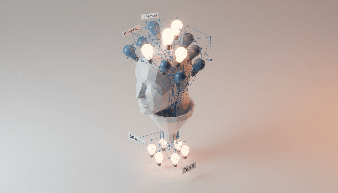 AI-powered brainstorming with multiple lightbulbs and idea nodes